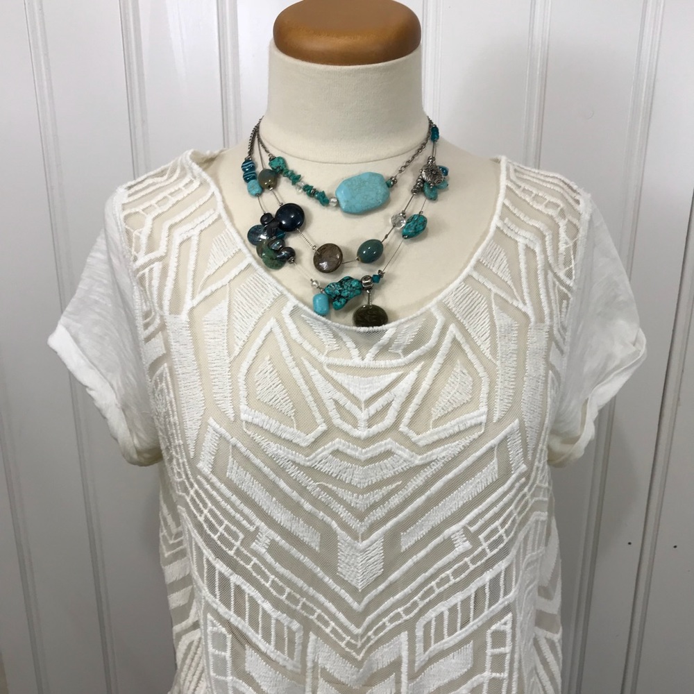 Express sheer white tribal shirt size large